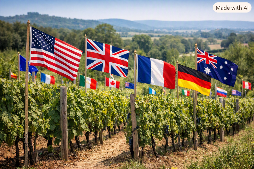 flags inside a vineyard